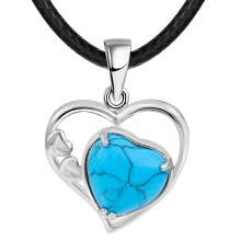 Blue Turquoise Love Heart Birthstone Pendant Gemstone Necklaces for Women