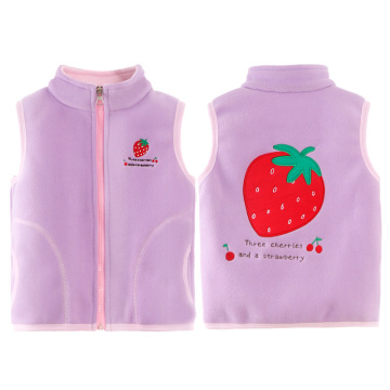 Sundae Angel Girl Vest Stand Collar Strawberry Embroidery Waistcoat Kids Polar fleece Gilet Boy Autumn Children Vests Clothes