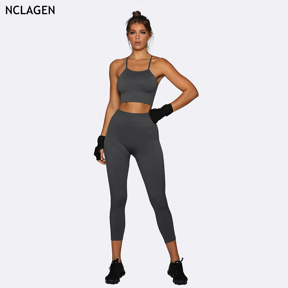 NCLAGEN Yoga Set Seamless 2 Piece Women Gym Leggings And Top Sports Suit Running Breathable Workout Crop Top Fitness Sportwear
