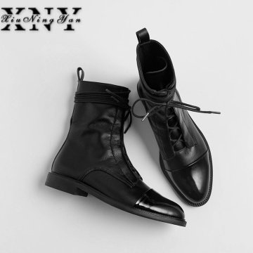 Xiuningyan Fashion Women Martin Boots Genuine Leather Lace Up Ladies Ankle Boots Handmade Soft Leather Autumn Basic Shoes Woman