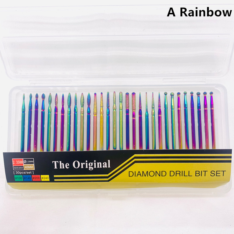 CHNRMJL 30Pcs/10Pcs/Set High Quality Rainbow Rotary Nail Drill Bit Kit Stainless Milling Cutter Diamond Nails Art Manicure Tool