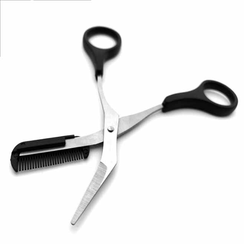 1PC 12.8cm Stainless Steel Eyebrow Trimmer Grooming Eyelash Thinning Shears Comb Face Hair Scissor Clip Cosmetic Makeup Tool