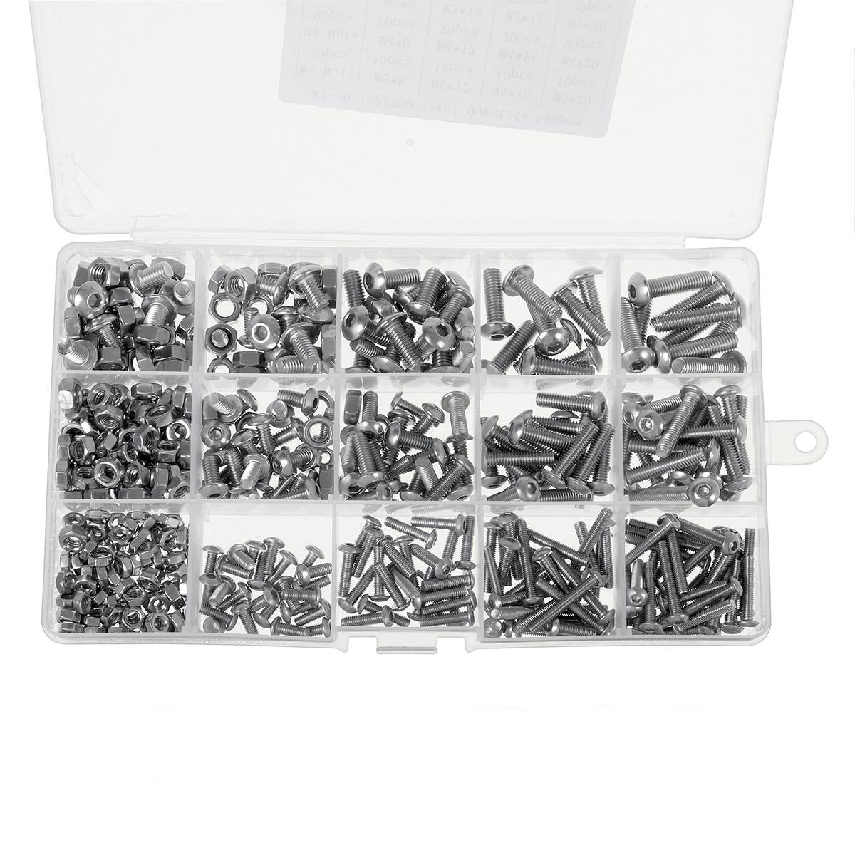 500/1080pcs M2 M3 M4 M5 Hex Socket Screw Set Carbon Steel Flat Round Cap Head Screws Bolts and Nuts Assortment Kit w/Storage Box