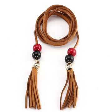 Belt For Women Girls Hand-Knit Long Braid Tassel Party Belts Fringe Beads String Waistband Small Fresh Belt Dress Decorative