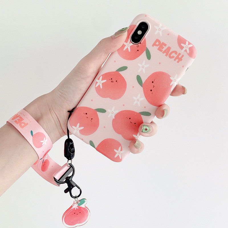 Peach mobile phone lanyard Fresh Fruit keychain luxury widened cloth lanyard neck strap pendant For Samsung Huawei wrist rope
