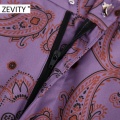 ZEVITY Women vintage cashew nuts print flare pants female leisure zipper fly paisley retro Trousers chic back pockets pants P920