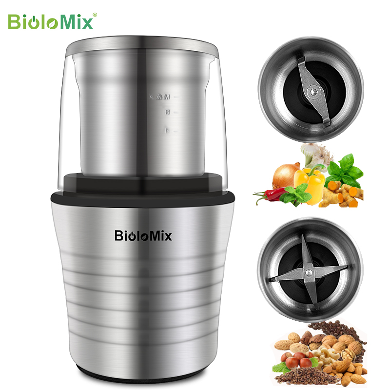 2-in-1 Wet and Dry Double Cups 300W Electric Spices and Coffee Bean Grinder Stainless Steel Body and Miller Blades