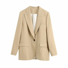 Elegant women solid blazer 2020 summer office ladies v-neck beige jackets casual female pocket suits girls chic sets