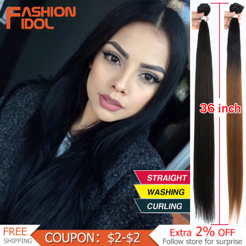 FASHION IDOL 36 inch Yaki Straight Hair Bundles 120G Ombre 613 Brown Synthetic Hair Weave Ponytail Hair Extensions Free Shipping