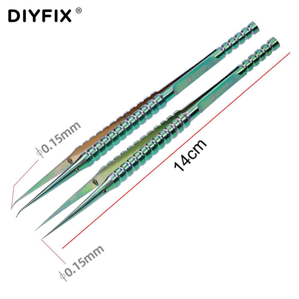 DIYFIX 2UUL Titanium Alloy Bent Straight Tweezers For Precision Motherboard PCB Chip BGA Fingerprint Flying Lead Repair Tool