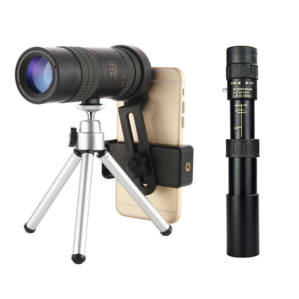 10-300x40 Monocular Telescope Zoom High Quality Monocular Binoculars Telescope Supports Smartphone with Light Night Vision