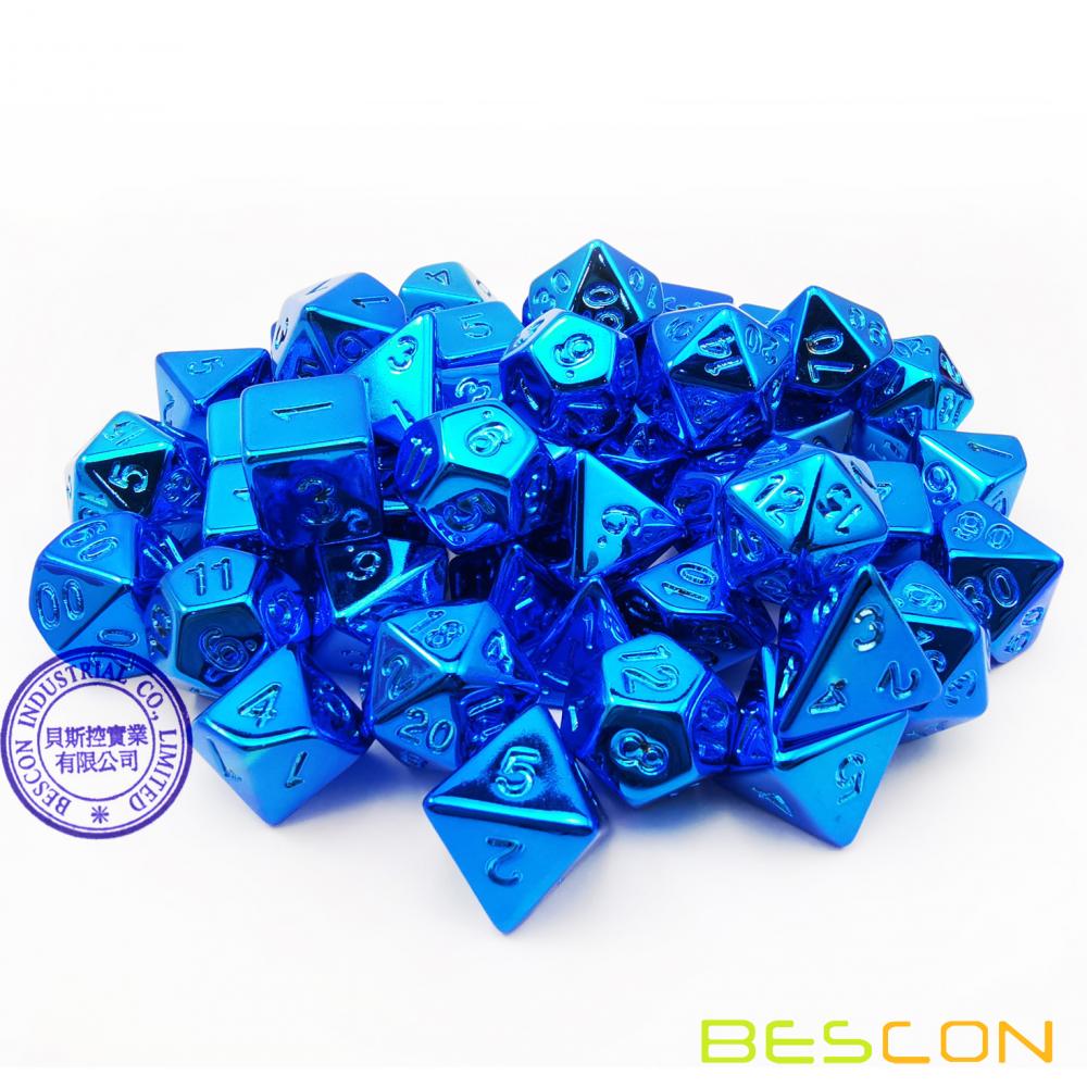 Bescon Unpainted Raw Plating Polyhedral Dice Set of Glossy Blue, RPG Dice Set of 7
