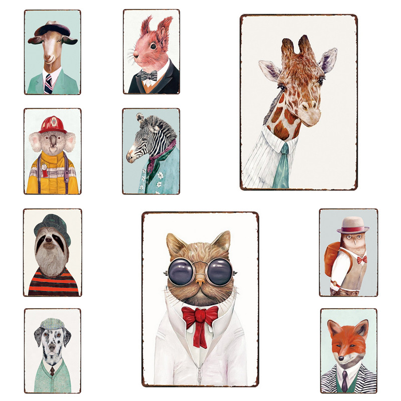 Metal Tin Signs Humorous Cartoon Animal Head Decor Metal Door Wall Stickers Plaque Plate Club Classical Retro Painting Home Pub