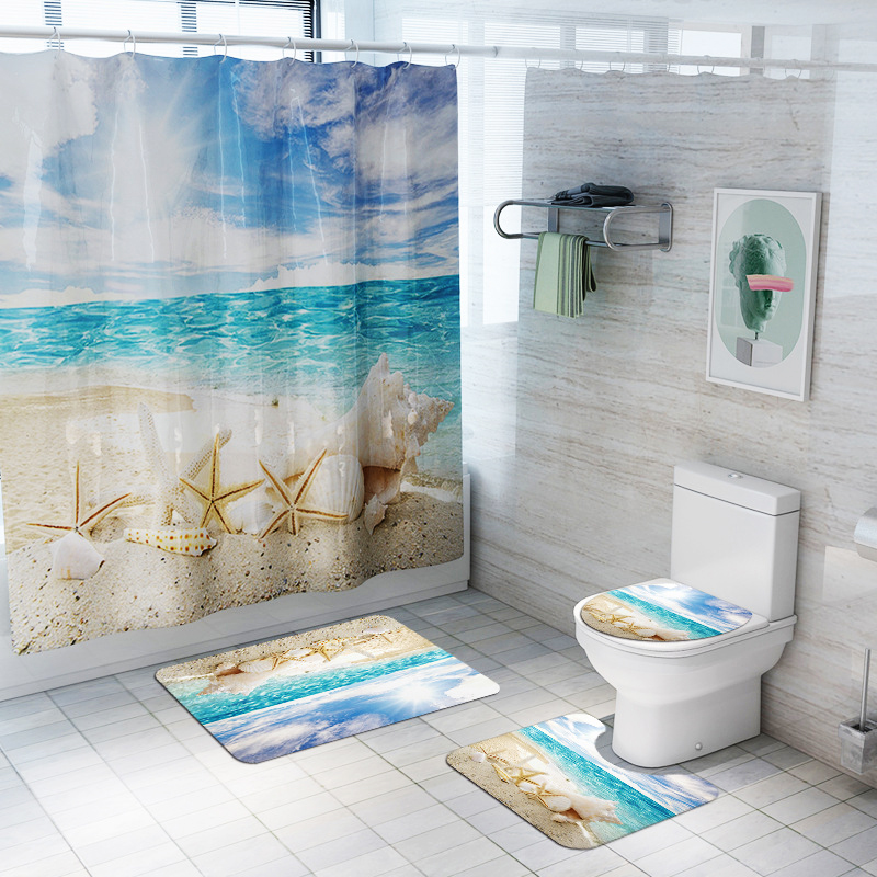 Zeegle Waterproof Bathroom Curtain Shower Curtain Anti-slip Bathroom Carpet Toilet Cover Mat Foot Mat Washable Bathroom Rug Set