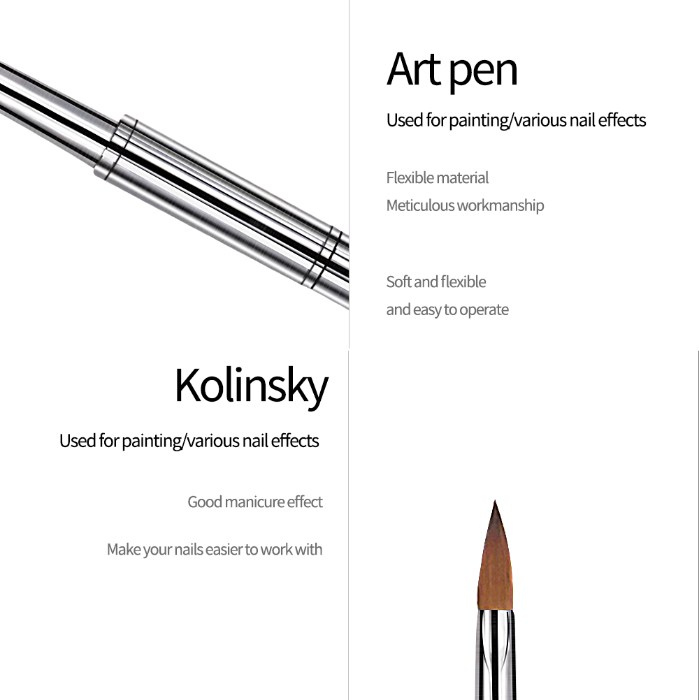 1pcs Nail Brush Kolinsky Crystal Pen Metal Rod Suitable for Salon or Home Use
