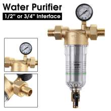 Water Pre Filter System 1/2'' or 3/4'' Brass Mesh Prefilter Purifier W/ Reducer Adapter&Gauge Water Purifier Pre-filter