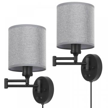 Swing Arm Wall Lamps with Grey Linen Lampshade