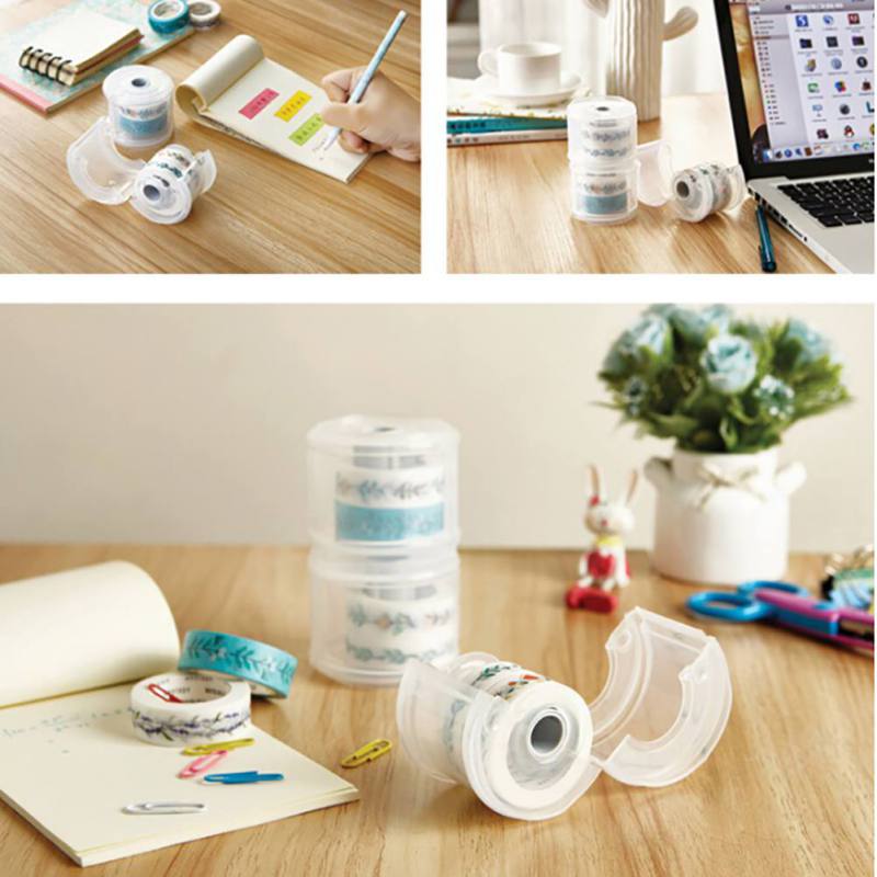 DIY Round Desktop Tape Dispenser Cutter Decorative Transparent Visible Sticker Masking Roll Tapes Storage Holder Organizer