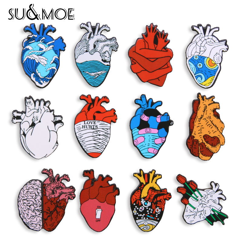 Anatomical Heart Pins Medical Anatomy Brooch Heart Neurology Pins for Doctor and Nurse Lapel Imitate Enamel Pin Bags Badge Gifts