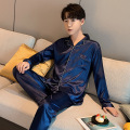 2021 New Spring Men's Stain Silk Pajama Set Luxury Casual Sleepwear Autumn Sexy Modern Style Soft Cozy Nightgown Home Clothing