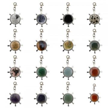 Natural Stone Keychains Gemstone Healing Stone Key Chain Bulk Crystal Rudder Key Rings Rudder Metal Key Ring for Anniversary