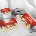 Christmas Bath Curtain Snowman Santa Elk Pattern Bathroom Floor Mat 3D Digital Printing Waterproof Toilet Lid Bathroom Supplies