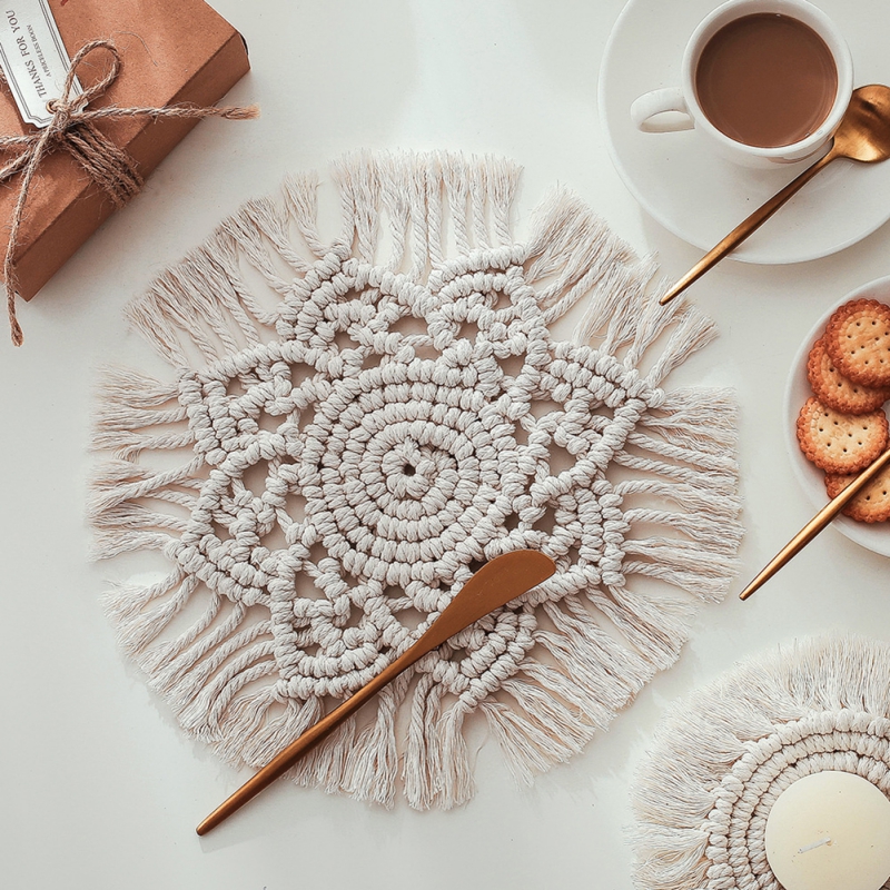 Northern Europe Macrame Cup Pad Bohemia Tablecloth Table Mat Cotton Braid Non-slip Insulation Coaster Home Drinkware Accessories