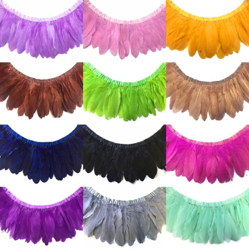 Wholesale Goose Feather Trims 2 Meter/Lot Dyed Real Geese Feather Fringes Ribbons for Dress Skirt Cloth Belt decorative Clothing
