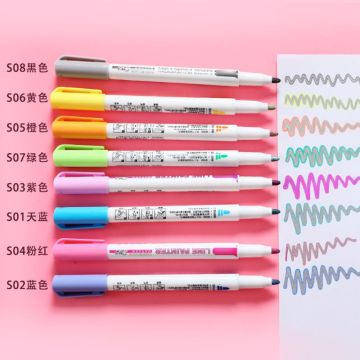 8 Pcs Colored Double Line Pen Highlighter Drawing Outline Highlighters Fluorescent Marker Hand Note Pen School Supplies C26