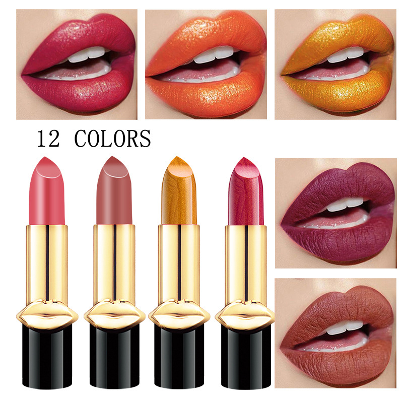 12 Colors Mermaid metallic Shine Shimmer Matte lipstick Waterproof Lip Blam Not-Stick Cup golden Makeup Lip Tint TSLM1