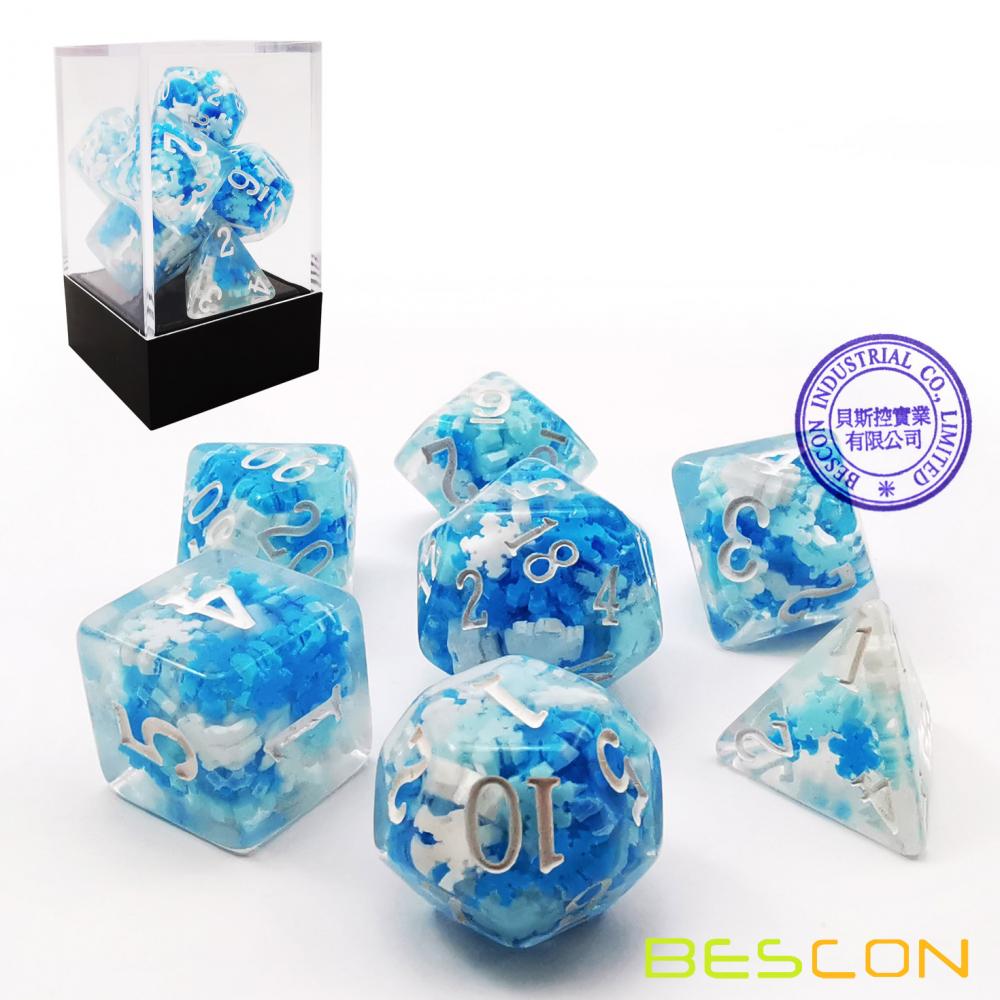 Bescon Snowflake Polyhedral Dice Set, Snowflake Poly RPG Dice set of 7