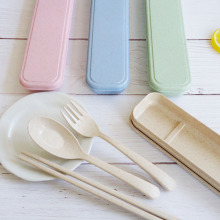 Hot Sale Tableware Set Cutlery Spoon Fork & Chopstick Set With Organizer Box Wheat straw Home Tableware Set Dropshipping