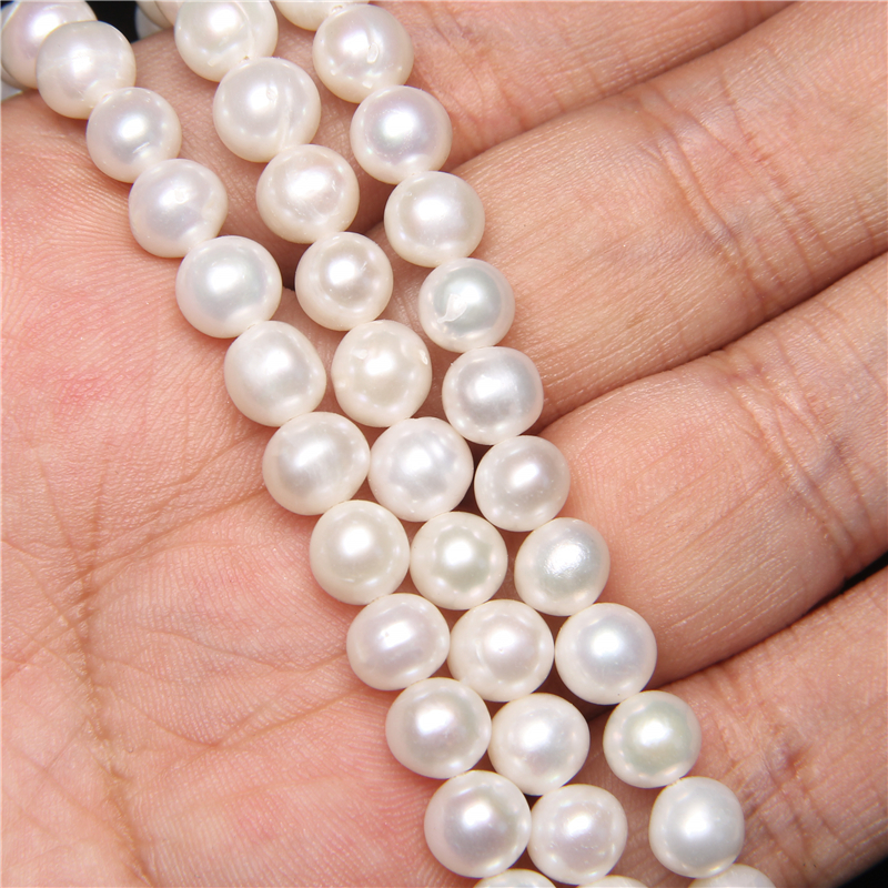 Grade A 7-8mm White Near Round Pearl Beads High Quality Freshwater Natural Pearls For Jewelry Making DIY Necklace 14' Strand'