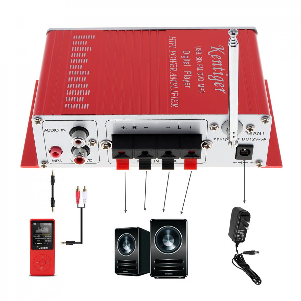 Kentiger HY-502 2CH HI-FI Digital Audio Player Car Amplifier FM Radio Stereo Player Support SD / USB / MP3 / DVD Input