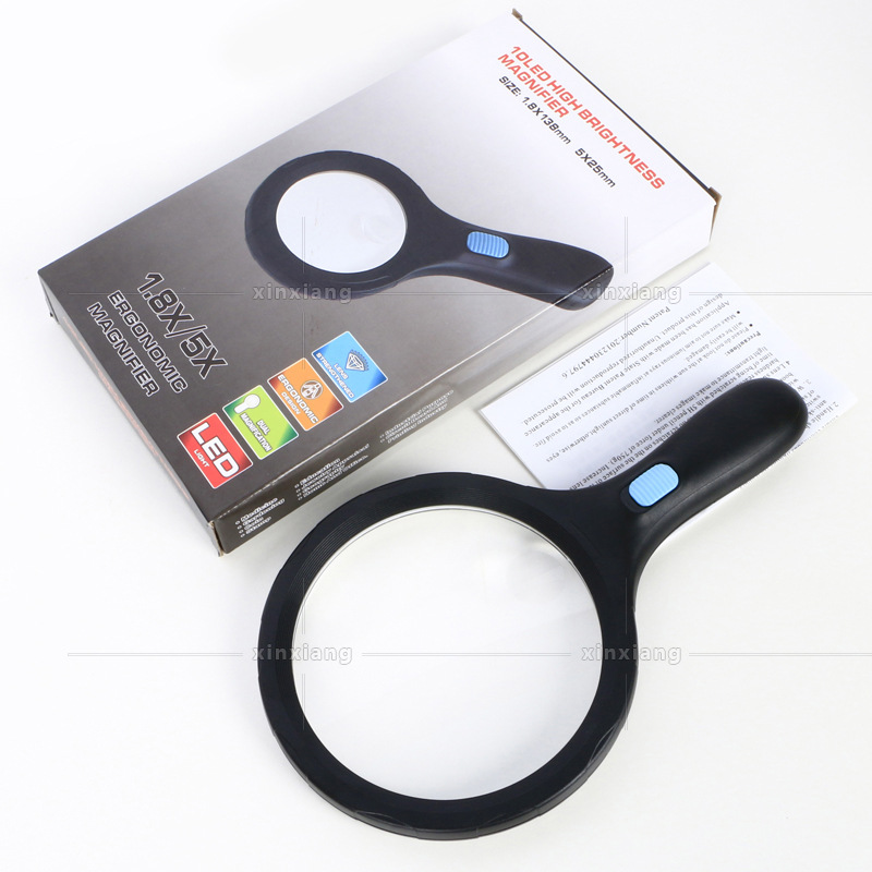 138mm Large Size Handheld with 12 LED Lights Non-Slip Handle Magnifying Mirror HD Reading Magnifying Glass