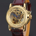winner vintage style men watch skeleton dial with diamond burgundy leather band