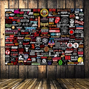 Famous Band Posters Rock Art Flip Chart Canvas Painting Banners & Flags Tapestry Wall Sticker Music Festival Living Room Decor B