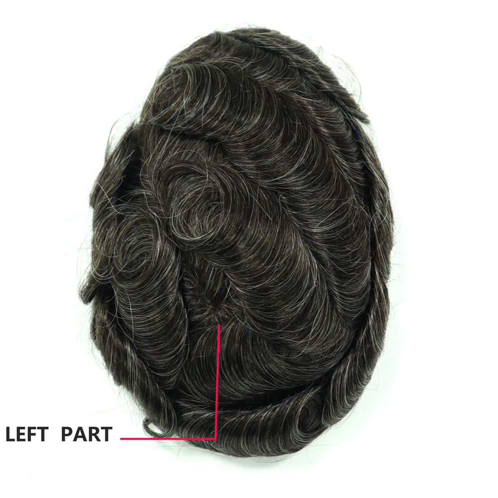 6.5" x 9" Left Part Men Wig Polyskin with Gauze Indian Human Hair Toupee Men Multiple Color Hair Patch for Men