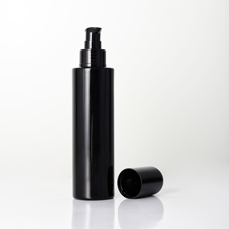 Black Flat Shoulder Bottle With Lotion Pump1 Jpg