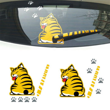 Creative Cat Moving Tail Paws Car Stickers Windshield Rear 3D Window Wiper Cartoon Car Decal Stickers Funny Exterior Accessories