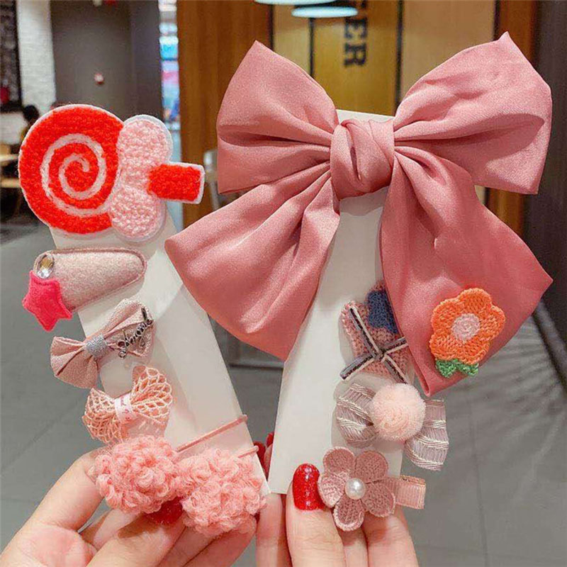 10 Pcs/Set Baby Girl Hair Accessories Flower Bows Kids Elastic Hair Bands Hair Clips Cartoon Children Hair Rope Barrettes Set