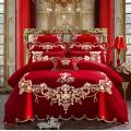 Red Chinese Style Wedding Embroidery Duvet Cover Bed sheet set Cotton Solid Princess Bedding Set Luxury Romantic Girls Bed cover