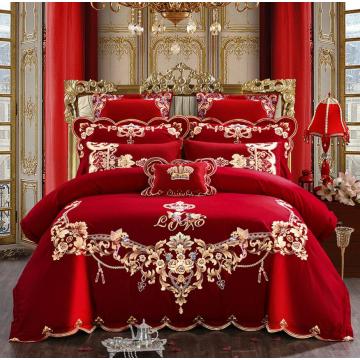 Red Chinese Style Wedding Embroidery Duvet Cover Bed sheet set Cotton Solid Princess Bedding Set Luxury Romantic Girls Bed cover