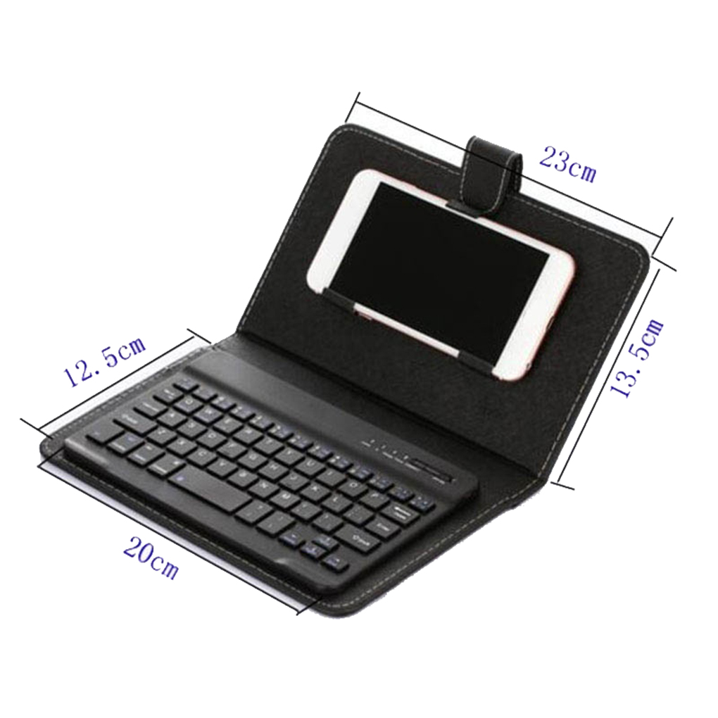 2 IN 1 Bluetooth Mobile Phone Keyboard with Cover Case Wireless Keypad PU Leather Protective Cover for 4.8inch-6.8inch Phones