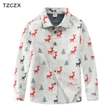 New Design pattern printing Children Boys Christmas Shirts Cotton Length-sleeved Boy's Shirts For 3-12 Year wear Thick Warm