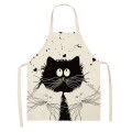 Black White Cat Printed Kitchen Aprons for Women Home Cooking Baking Waist Bib Cotton Linen Pinafore Aprons 66x47cm 47x38cm