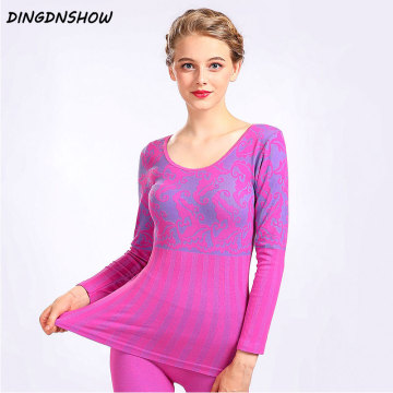 [DINGDNSHOW] Women Thermal Underwear Sets Medium Thick Print Cotton Slim Fit Large Round Neck Body Suit Ladies Long Johns