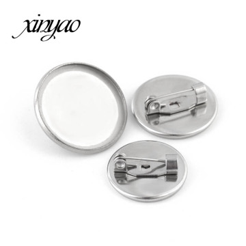 XINYAO 10pcs Stainless Steel Brooch Clasps Pin 20mm Disk Base Blank Cabochon Trays With Brooch Pins Cameo Cabochon Base Setting