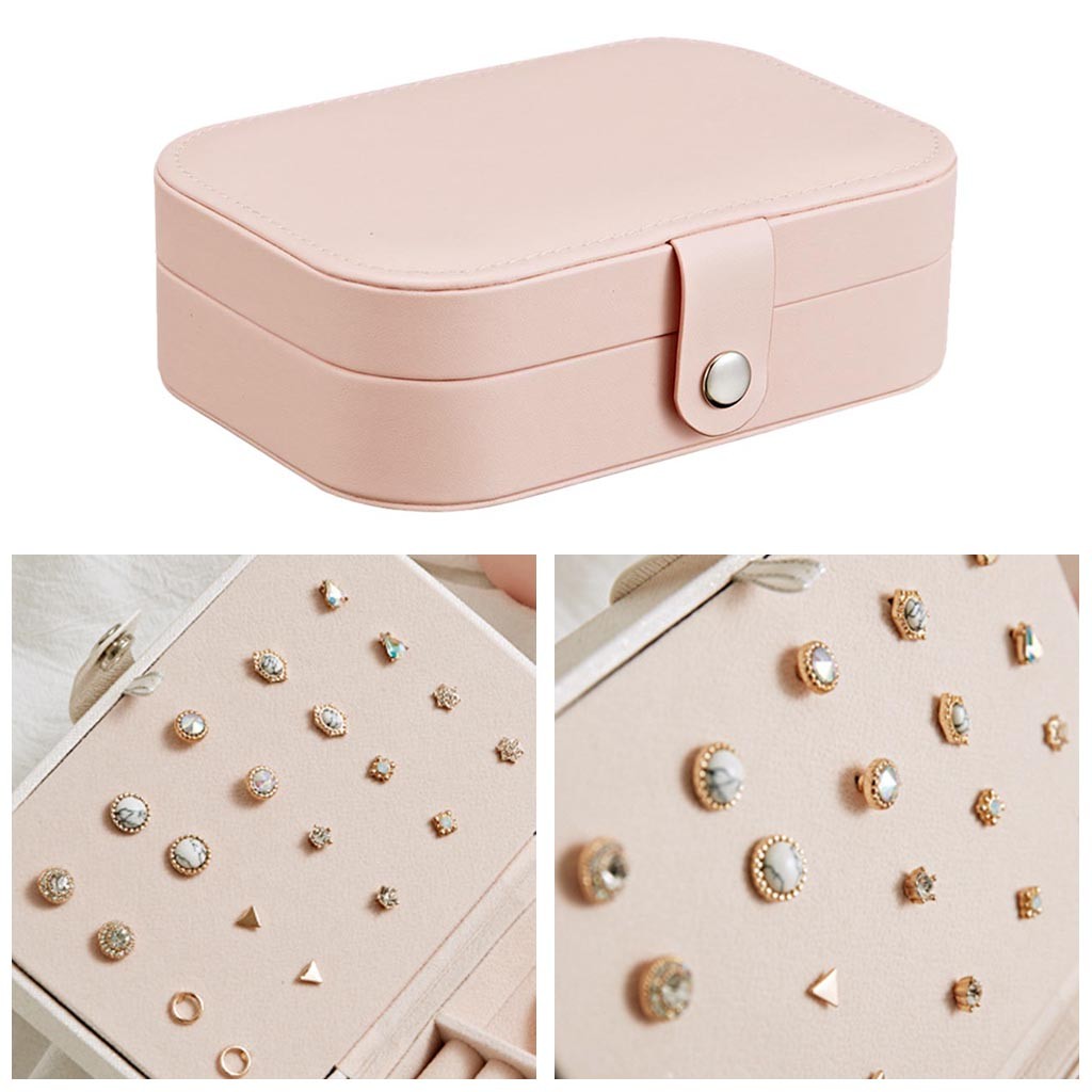 Korean Style Fresh And Simple Girl Earrings Plate Jewelry Box Protable Leather Earrings Ring Multi-function Jewelry Storage Box