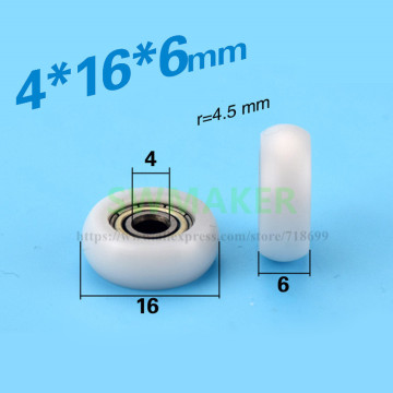 SWMAKER 1pcs 4*16*6mm R type plastic nylon package pulley with bearing 604 POM for 3D printer flat roller wheel